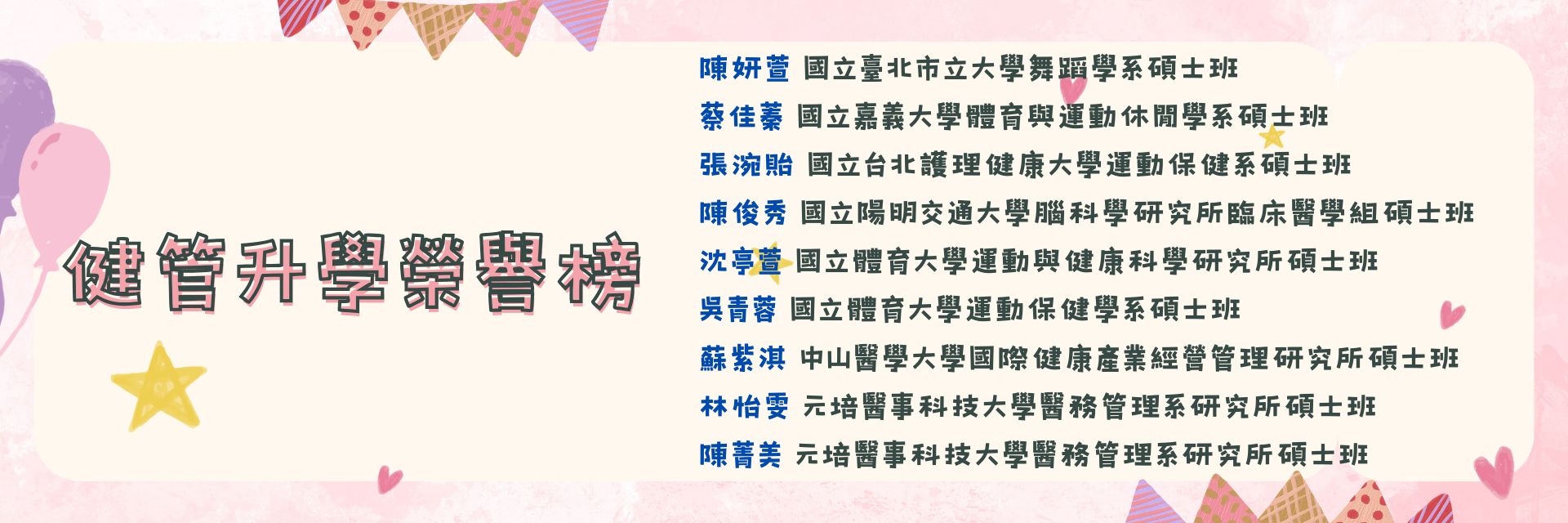 健管升學榮譽榜